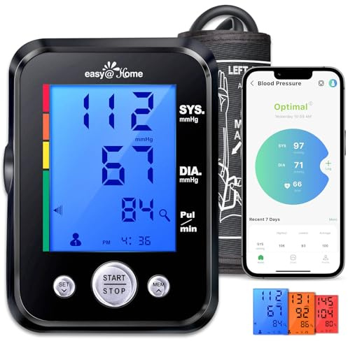 Easy@Home Blood Pressure Monitor: Accurate Cuff Automatic Blood Pressure Monitor with Free App MyHeartPal - 3 Color Backlit Display 8.7”-16.5” Large Cuff, Not Bluetooth EBP-095 Black