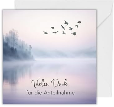 10x Danksagungskarten Trauer - Klappkarte Danksagung Winter See Beileidkarte mit Spruch - Dankeskarten mit Umschlag (125 x 125 mm)