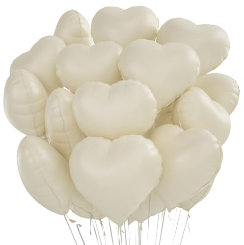 Palloncini Foil Cuore Bianco Crema, 20 Pezzi Palloncini Elio Cuore Bianco Crema, Palloncini per Valentines Day, Palloncini Cuore per Nozze, Decorazione Festa di Compleanno di San Valentino