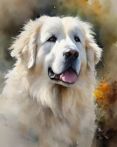 ZMHZMY Malen nach Zahlen Großer Pyrenäenhund Painting by Numbers Kit DIY ölgemälde Kit für Erwachsene,Anfänger Painting Set 16x20 Zoll Leinwanddruck Wandkunst Dekoration
