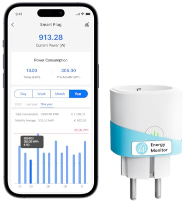Meross Smart WLAN Steckdose mit Strommessung 16A, Zeitschaltuhr Steckdose mit Sprachsteuerung, Fernzugriff, Smart Home WiFi Steckdosen kompatibel mit Alexa, Google Home, SmartThings
