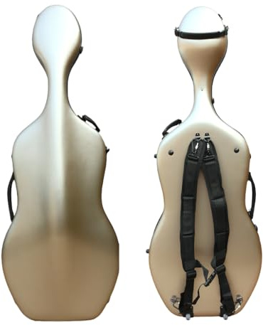 WUQIMUSC Cello Hartschalenkoffer für 4/4-Größe, leichter Kohlefaser-Verbundstoff mit stabilen Rädern und bequemen Rucksackgurten (Champagner-Gold)