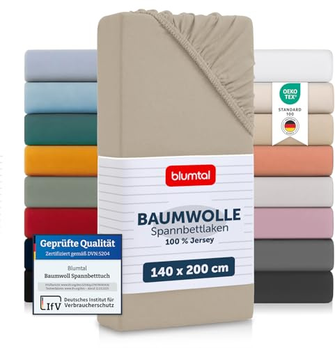 Blumtal sábana Bajera 140x200 Ajustable Algodon Jersey - sabanas bajeras 100% Algodon - con certificación Oeko-Tex - sabanas bajeras Colchón 140x200 elástica - Cama 140 - Taupe