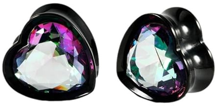 ANAZOZ 12mm Ohr Flesh Plug, Plug Single Flared Schwarzes Herz mit Zirkonia, Plug Ohr Edelstahl Piercing-Schmuck 2 Stück