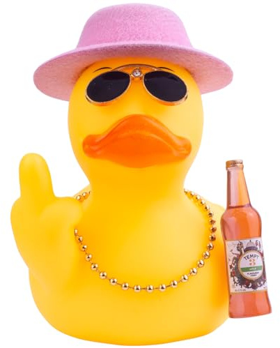 Mwmoeen Gummi Ente für Auto Ornament, einzigartige gelbe Ente Auto Armaturenbrett Dekorationen Zubehör mit Top Hat Sonnenbrille Halskette und niedlich Prop, 9cm