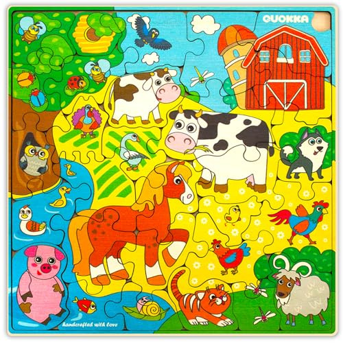 Puzzle Madera para Niños de 4 a 6 Años - Regalo Educativo 3 a 7 Años | Puzzle de 28 Piezas de Animales de la Granja - Juguetes Montessori para Niñas y Niños
