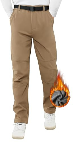 ATLASLAVA Skihose Herren Winter Softshellhose Wasserdicht Winterhose Warm Outdoorhose Wanderhose Schneehose Gefüttert Trekkinghose Khaki 2XL
