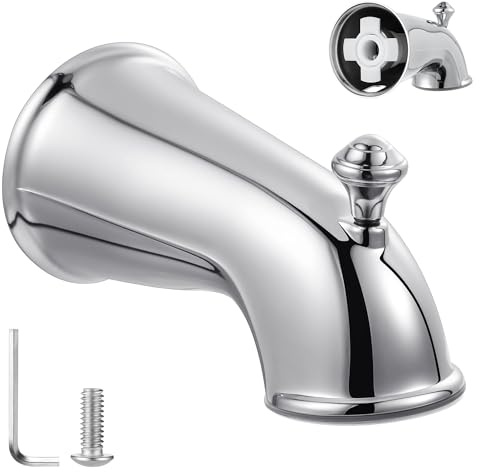 Enhon 6 Inch Slip on Tub Spout with Diverter, Decorative Bathtub Spout with Pull Up Diverter, Fits 1/2 Copper Water Tube(5/8 Diameter), 5/32 Hex Wrench(Polished Chrome)