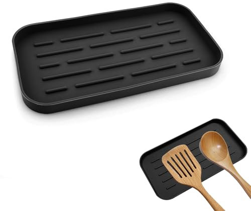 SwirlColor Spoon Rest Kitchen, Functional Silicone Ladle and Spoon Holder Utensil Rest Cutlery Holder for Kitchen Countertop Stove Top Dining Table -Black