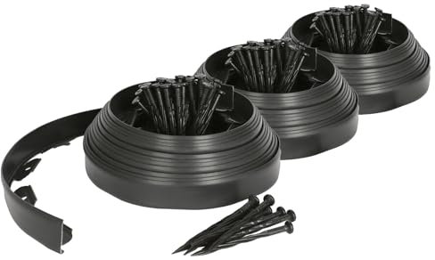 Harbour Housewares 30m Flexible Lawn Edging with 120 Pegs - Black - Plastic Garden Edging Grass Border Flower Bed Stone Path Edge Height 4cm Patio Landscaping Divider Palisade