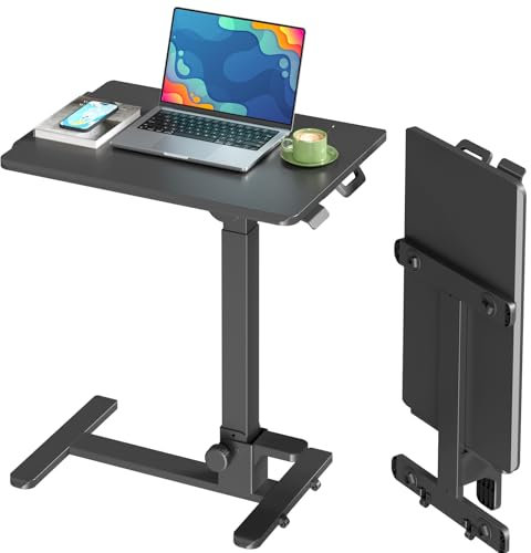 JYLH JOYSEEKER Faltbarer mobiler Stehpult, 68,6 cm kleiner rollbarer Laptop-Schreibtisch Höhenverstellung, 90° neigbarer Nachttisch, keine Montage erforderlich, tragbarer Computertisch Arbeitsplatz,