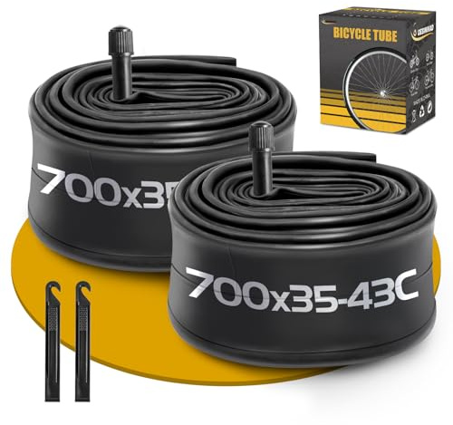 2 x Fahrradschlauch 700 x 35-43C für Rennrad, AV48 mm, Schrader-Ventil, kompatibel mit Fahrradreifen 700 x 35 C/36C/37C/38C/39C/40C/41C/42C/43C