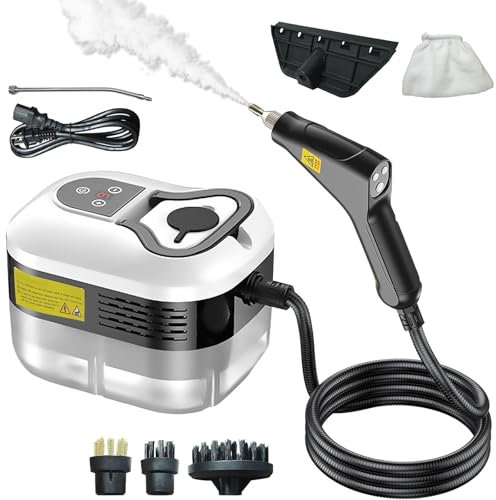 LIULIQ Handheld Steam Cleaner, 1500W High Pressure Steamer for Cleaning with 3 Brush Heads and 1.2L Tank, 6-Speed Adjustable, 15 Seconds Fast Heating for Cleaning Kitchens Windowsills Bathrooms