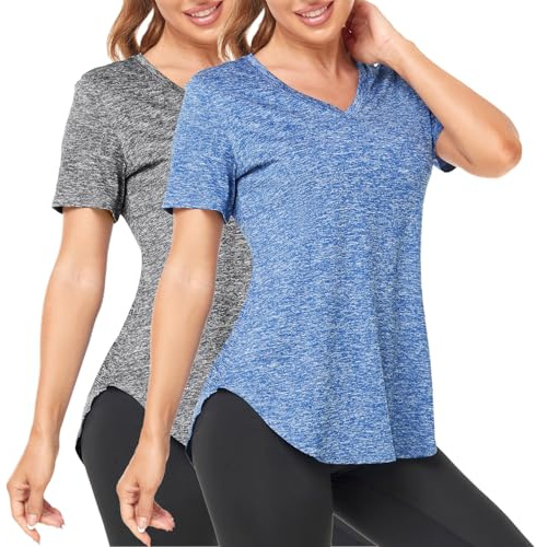 Deaviya Sport T-Shirt Damen, Fitness Sport Shirt Kurzarm Oberteile, V-Ausschnitt Laufshirt für Frauen, Workout, Gym Yoga Shirt Dame