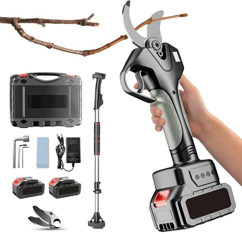 Professional Cordless Pruner, Electric Pruning Secateurs with 210cm Extension Pole, 45mm Cutting Diameters, Digital Display Garden Shears for Tree Trimming Branch Cutter, 2 Battery & Toolbox