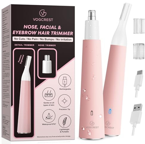 VG VOGCREST Rasoio per naso da donna: rasoio ricaricabile 2 in 1 per sopracciglia (rosa)
