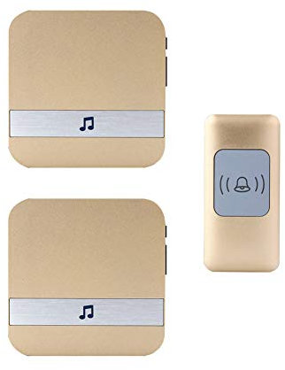 WOTZOV Wireless Waterproof Doorbell, Universal Smart Door Chime 300M Operating Range Door Chime,1 Push Button+2 Receivers,52 Ringtones,4 Volume Levels,White,Gold