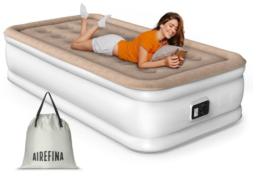 Airefina Luftsäng för 1 person med inbyggd pump, självuppblåsande madrass på 2,5 minuter, bärbar gästsäng, uppblåsbar, luftmadrass för camping och hem - 190 × 99 × 40 cm