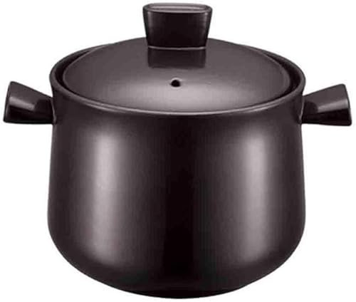 Pentola in Terracotta per stufato, pentola in Terracotta, pentola in Ceramica per Cucinare, Cottura ad Alta Temperatura, Salute (Nero 3,5 l)