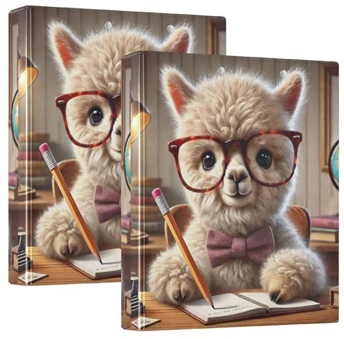 Smart Alpaca Glasses Study 1 1/2 Inch Binders 3 Ring Hold 200 Sheets Versatile Portfolio Ring Round Ring Presentation Binder, 12.4x10.63x2.36inch, 2 Pack