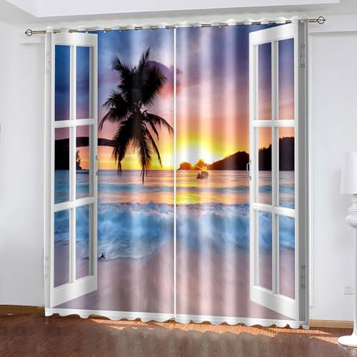 AMDXD Tenda colorata opaca, per finestra e albero del mare, motivo termico, protezione dal freddo, protezione acustica, larghezza 132 x altezza 244 cm, confezione da 2