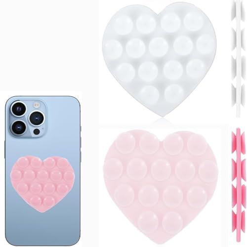 Ventouses pour Téléphone Portable en Forme de Cœur,2 Pcs Ventouses De Téléphone Portable D'amour Double Face,Coussinets Antidérapants De Fixation Pour Téléphone Portable,pour Appareils Mobiles,Miroir