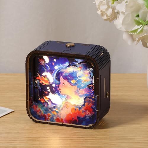 BAODBF Puzzle in legno 3D, luce notturna per adulti, puzzle 3D, in legno, per compleanno, festa dei bambini, festa del papà, Natale, 9 × 9 × 4,5 cm (blu rosa)