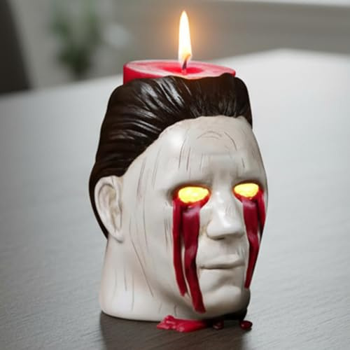 Blutig Michael Kerzenhalter Horror Deko Figuren Scary Kopf Kerzenständer Tischdekoration Streiche Geschenk Für Halloween Karneval Geisterhaus(Normal)