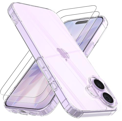 4youquality Case for iPhone 17 with [2-Pack Tempered Glass Screen Protectors], Airbag Drop Protection, Shockproof Transparent Clear Bumper Phone Cover