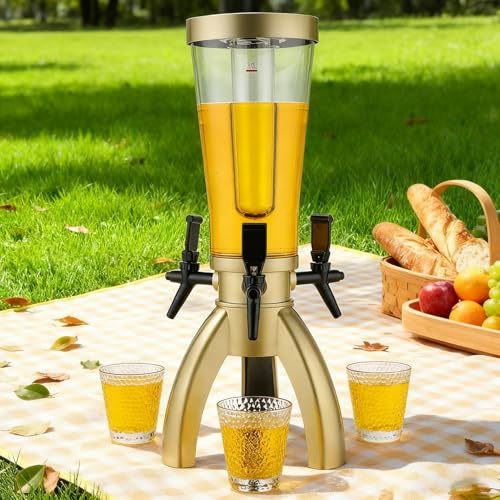 Girafe Biere Distributeur de Boissons avec Tube Réfrigérant Lumineux, Refroidisseur de Boissons pour une Conservation Optimale, Tour de Distribution de Boissons(Champagne)