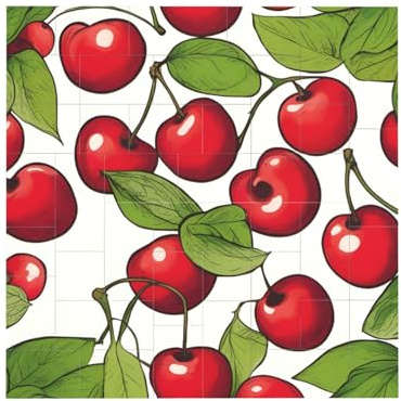 Bloques de construcción de rompecabezas de ladrillo vibrante para diversión creativa, decoración de escritorio, bonito estampado de cereza roja dulce