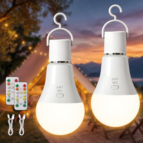 TaoFiaCo E27 Ampoule Rechargeable avec Telecommande, 3 Couleur, Lot de 2 | Telecommande, Batterie Ampoule Sans Electricite, Intensité Variable, Chargement USB-C, Contrôle des Boutons