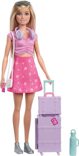 Barbie Family & Friends ”Malibu” Limitless Adventure-modedocka, blond, bagage och tillbehör med restema, JMJ47