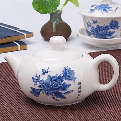 LEEDJUINE Teiera in ceramica dipinta a mano con filtro, 180 ml, set da tè in porcellana bianca con manica superiore