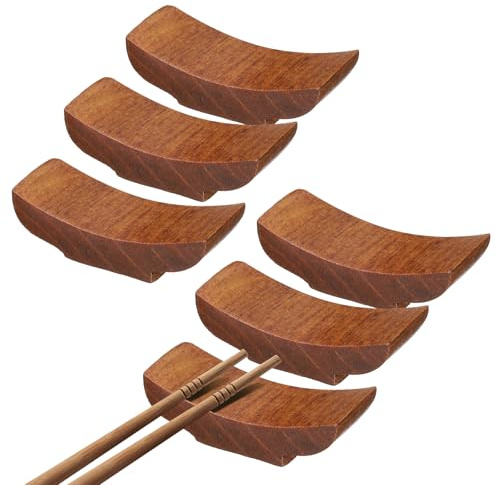 QUARKZMAN 6 Piezas De Reposo para Palillos De Madera, Soporte para Palillos En Forma De Barco para Encimera Que Sostiene Palillos Cucharas Tenedores Cuchillo Decoración De Mesa, Marrón