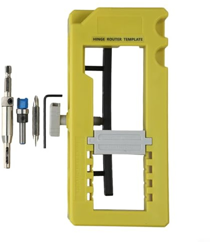 Door Hinge Installation Router Template Kit with Self-centering Bit and Non-slip Pads for Consistent Results