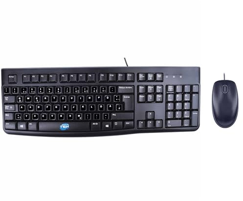 Simpletek - Kit Mouse e Tastiera USB Cablato - Layout con Adesivi Tedesco (DE) Pre-applicati - Design Robusto e Silenzioso