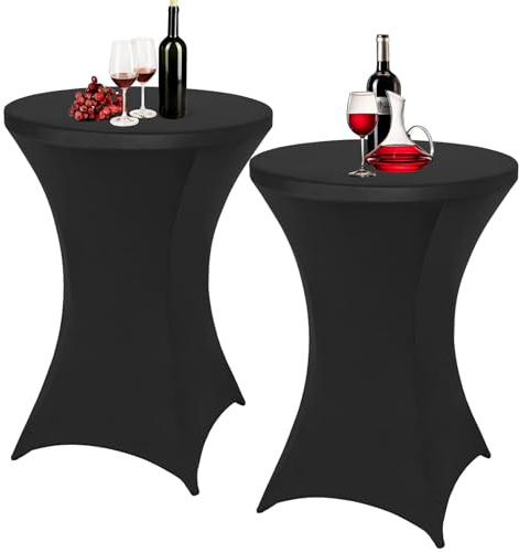 FUDUOXIAO 2 Stück Stretch Stehtisch Hussen für Stehtische, 80 x 110 cm, Hussen Stehtische für Bistro-Tische, Geburtstagsfeiern, Hochzeitsbankette und Wohnraumdekoration (Schwarz)