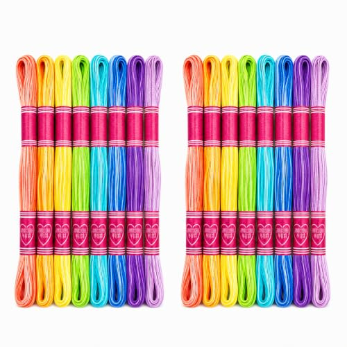 16 Pcs Variegated Embroidery Thread, 8 Strand 8 m Ombre Floss | Smooth Colour Transitions, Adjustable Strand Thickness, Bracelet And Sewing Crafts, Neatly Packed For Storage