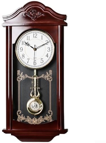 Reloj de pared con péndulo vintage, grande, retro, con movimiento silencioso, para decoración de sala de estar, dormitorio, funciona con pilas, rectangular, acabado caoba, 60 x 28 cm
