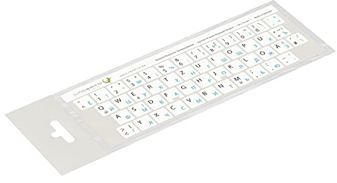 Lacerto® | 14x14mm Russisch-Deutsche Aufkleber für PC/Laptop & Notebook Tastaturen mit mattem kratzfestem Laminat | Farbe: Hellblau-Weiß (Nicht transparent)