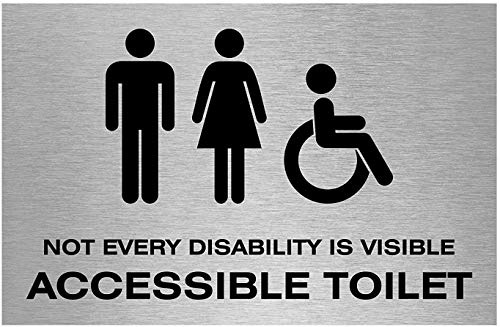 Slimline Aluminium “Not Every Disability is Visible” Accessible Toilet Sign from ViroDisplay® – Rigid Brushed Silver 300 x 200mm – Durable Printed Surface – Self-Adhesive Fixing