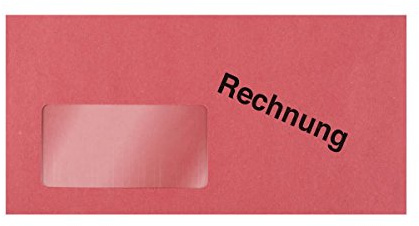 1000 Briefumschläge Briefhüllen rot mit Aufdruck Rechnung DIN Lang 110x220 mm nassklebend mit Fenster 100281