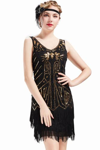 BABEYOND Damen Flapper-Kleider mit V-Ausschnitt Klassisch (1er Pack)