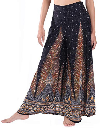 Lofbaz dam breda ben palazzobyxor yoga salong hippie haremsbyxor byxor, Påfågel 1 svart och guld, XL