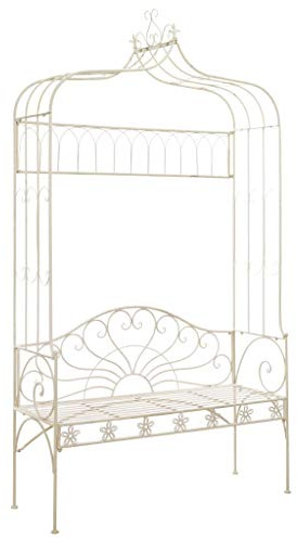 Festnight Metall Rankhilfe Rosenbogen mit Bank | 2-Sitzer Sitzbank mit Rankgitter | Garten Deko-Gartenbank Torbogen, 122 cm Eisen Antik Wei?