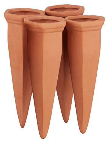 Relaxdays 8 x Tonkegel Bewässerung im Set, Pflanzen Wasserspender Ton, Wein und PET Flaschen Bewässerungskegel, Terracotta