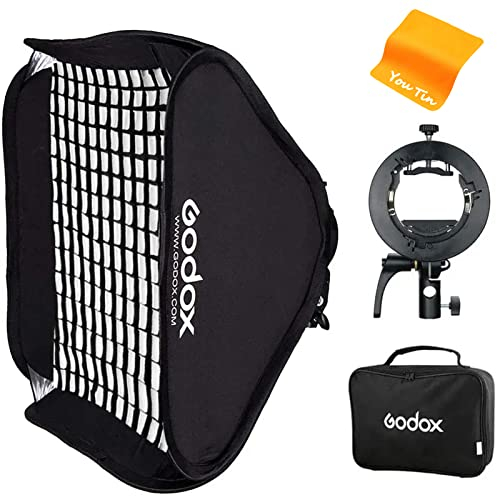 Godox S2 Supporto Bowens con Softbox Pieghevole a Griglia a Nido D'ape 24x24 Pollici / 60x60 cm per Godox V1 AD400Pro AD200Pro AD200 V860II TT685 TT600 TT350 Flash Speedlite
