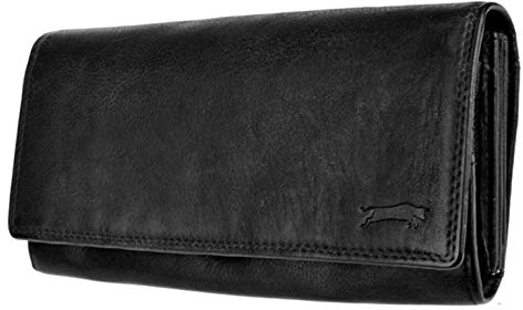 VEN TOMY Geldbörse Damen Portemonnaie echtes Leder Börse Portmonee Geldbeute Neu (Schwarz)