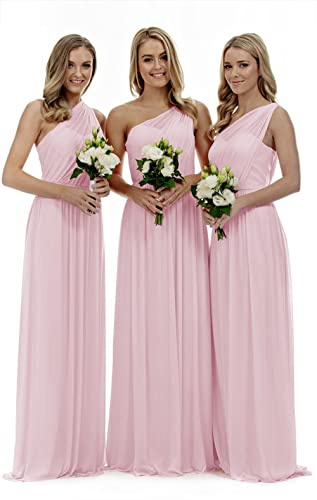 Lecureler Lungo una spalla Prom Abito da damigella d'onore, Rosa confetto, 40